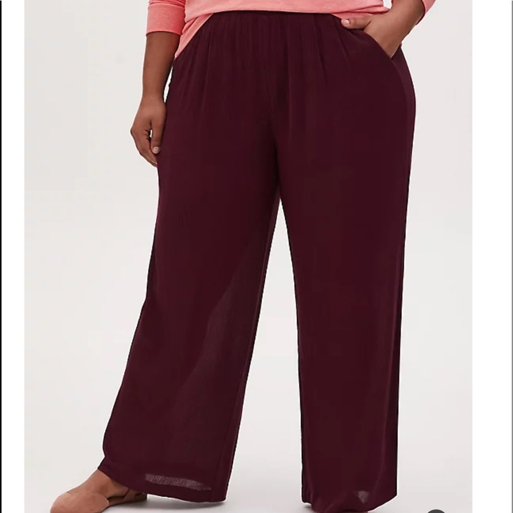 Nwt Torrid Burgundy Gauze Smock Wide Leg